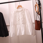 衬衫 女白色灯笼袖 娃娃衫 甜美宫廷风花边长袖 上衣大码 宽松设计感春