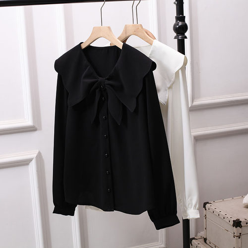 宽松法式长袖雪纺衫大码白衬衫