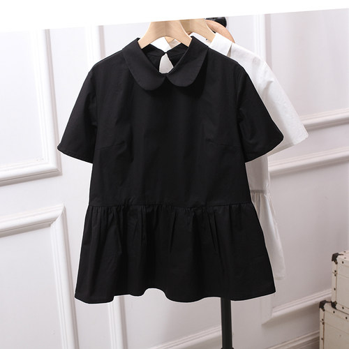 宽松韩版短袖棉娃娃领白衬衫