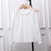 法式 设计感宽松大码 复古文艺娃娃领白衬衫 女上衣气质百搭棉打底衫