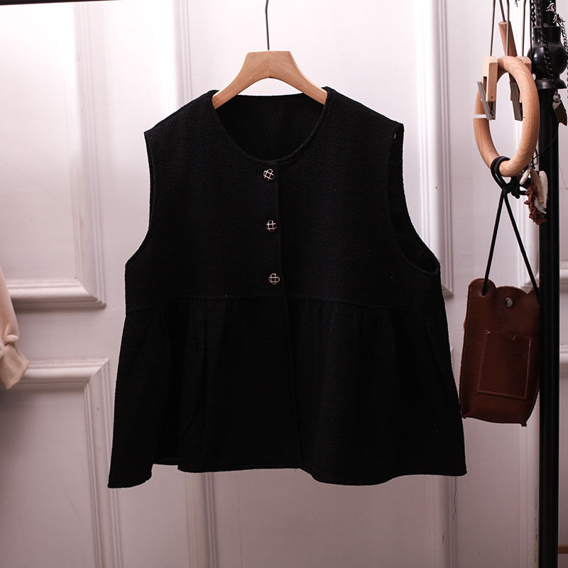 复古日系单排扣黑色马甲女宽松百搭娃娃衫无袖上衣外套粗花呢大码,女装/女士精品,马夹,淘宝优惠券,粉丝福利购,淘宝优惠卷