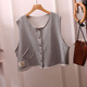 日系文艺复古圆领宽松百搭卫衣马甲女简约休闲叠穿毛边背心大码 胖