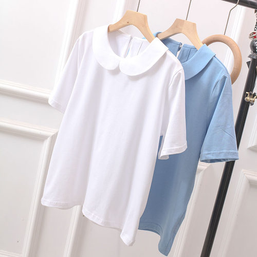 短袖日系娃娃领棉女T恤