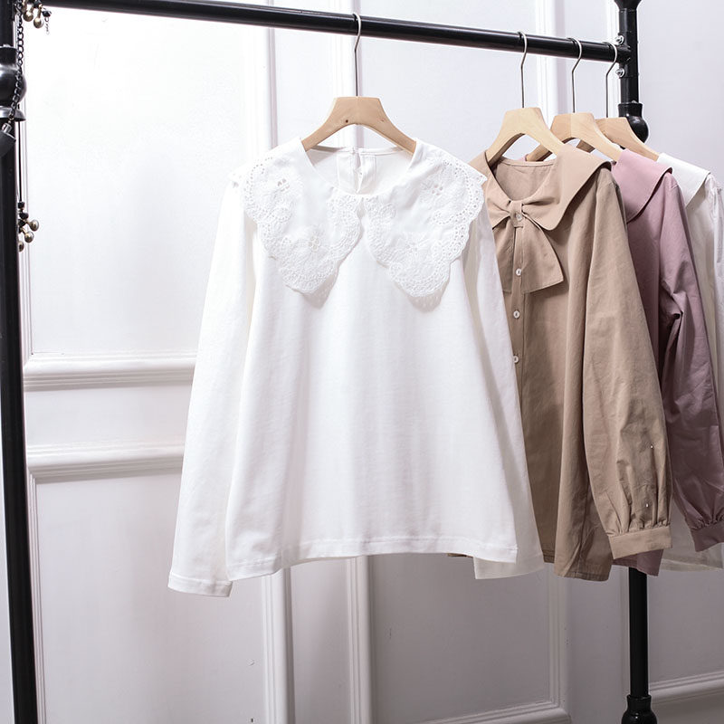 长袖法式白t棉女大码打底衫