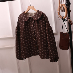 日系娃娃领衬衫 宽松设计感碎花小清新休闲百搭甜美上衣外套 女大码