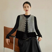 马甲女春秋拼色单排扣显瘦气质百搭上衣轻国风女装 2025年新款 中式