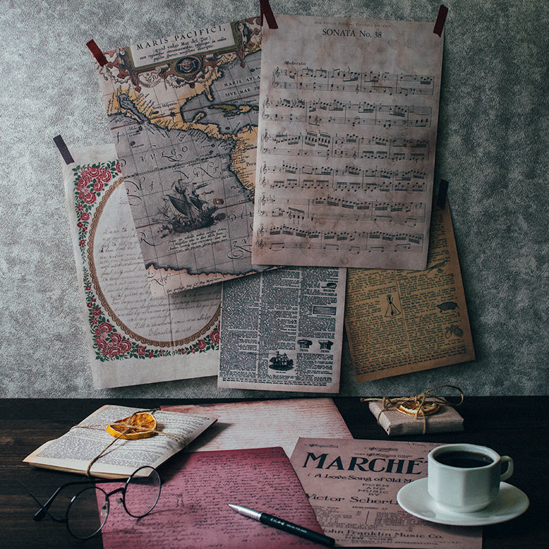 ins做旧乐谱背景纸张复古地图拍照道具古老手书本手账背景纸摄影