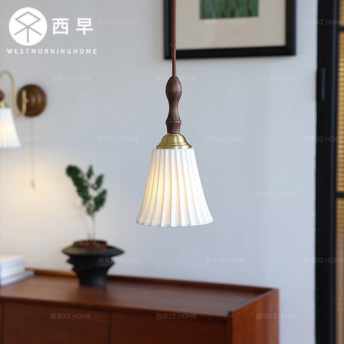 全铜陶瓷卧室床头吊灯松韵中古