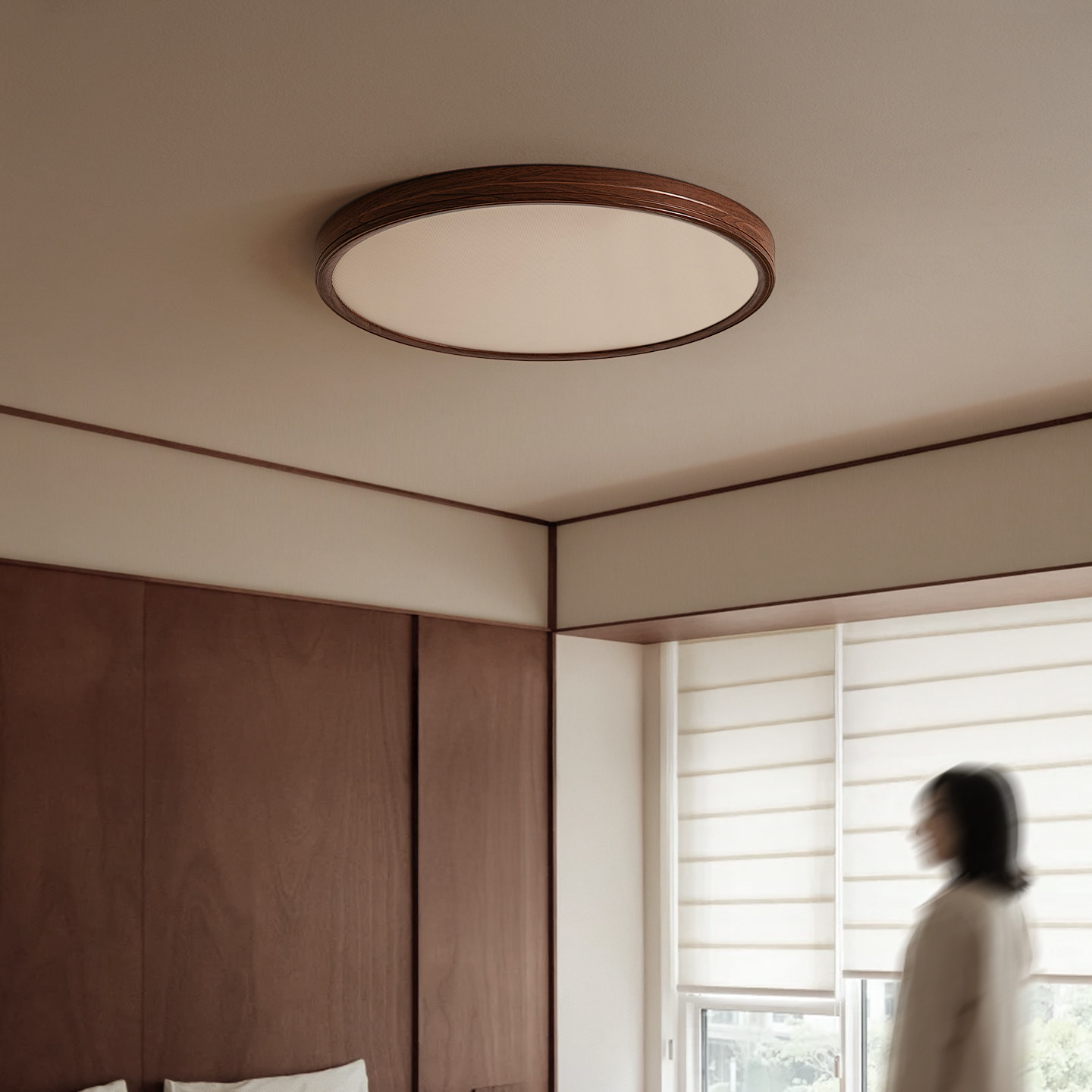 西早复古中古卧室吸顶灯圆形侘寂风护眼书房灯高级感胡桃木色灯具,家装灯饰光源,餐厅/卧室/书房吸顶灯,淘宝优惠券,粉丝福利购,淘宝优惠卷