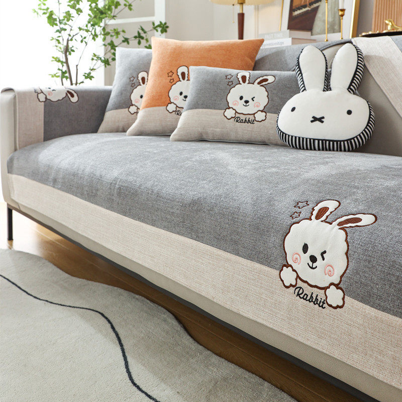 四季通用雪尼尔拼色卡通贴布沙发 现代简约防滑沙发巾