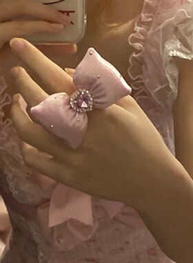 辣味少女亚文化原创kitty蝴蝶结戒指y2k辣妹千禧ins可爱粉色视觉