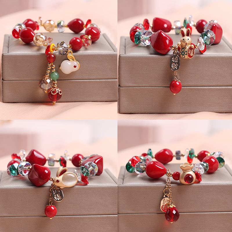 红色新款钱途无量兔子手链属兔