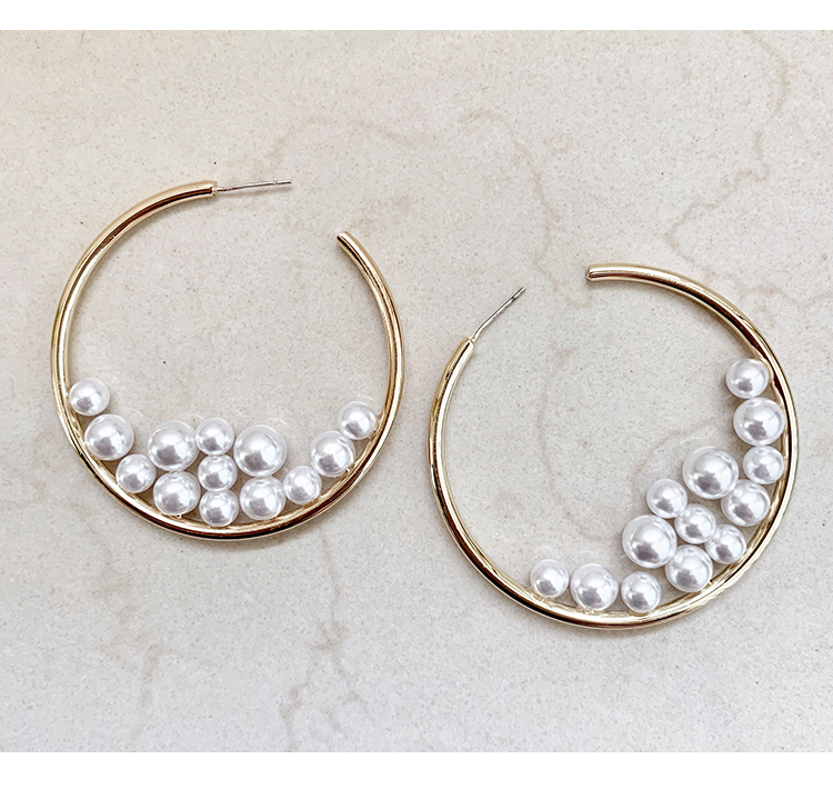 法式复古珍珠大圈圈耳环韩国气质网红夸张个性圆环耳圈耳钉耳饰女
