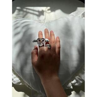 幸福的草-蝴蝶植物标本爱心翅膀戒指 清新自然 大小可调 手工饰品