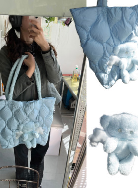 幸福的草-原创remake diy自制羽绒包包 可爱蓝色小熊