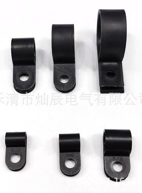 R型线夹 200pcs盒装线扣黑色塑料R型夹 尼龙R型理线卡固定电线扣