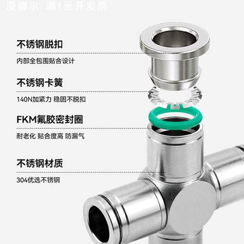 304不锈钢气动快速快插接头气管接头三通PY/PE6/8高温高压耐腐蚀