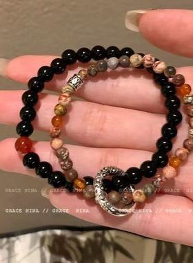 国风新中式平安扣串珠手链女精致民族天然石手串情侣手饰潮