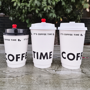 400/500ml一次性双层中空奶茶杯热饮 加厚咖啡杯纸杯商用带盖定制