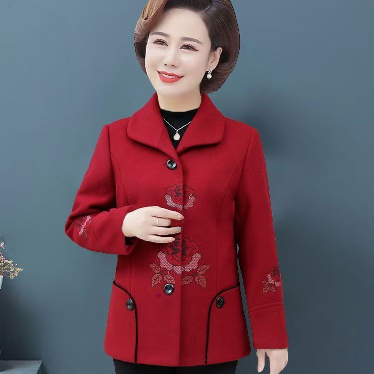 毛呢新款奶奶春秋款外套加棉6070岁老年人女太太冬装妈妈短款唐装
