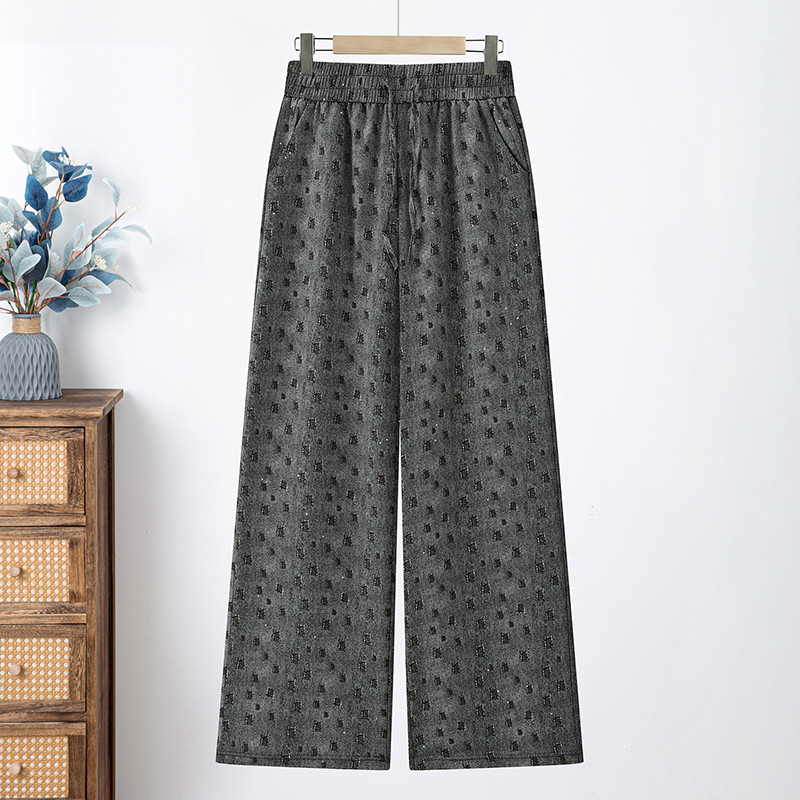 中老年妈妈休闲阔腿裤女高腰显瘦百搭松紧腰宽松直筒裤垂感长裤