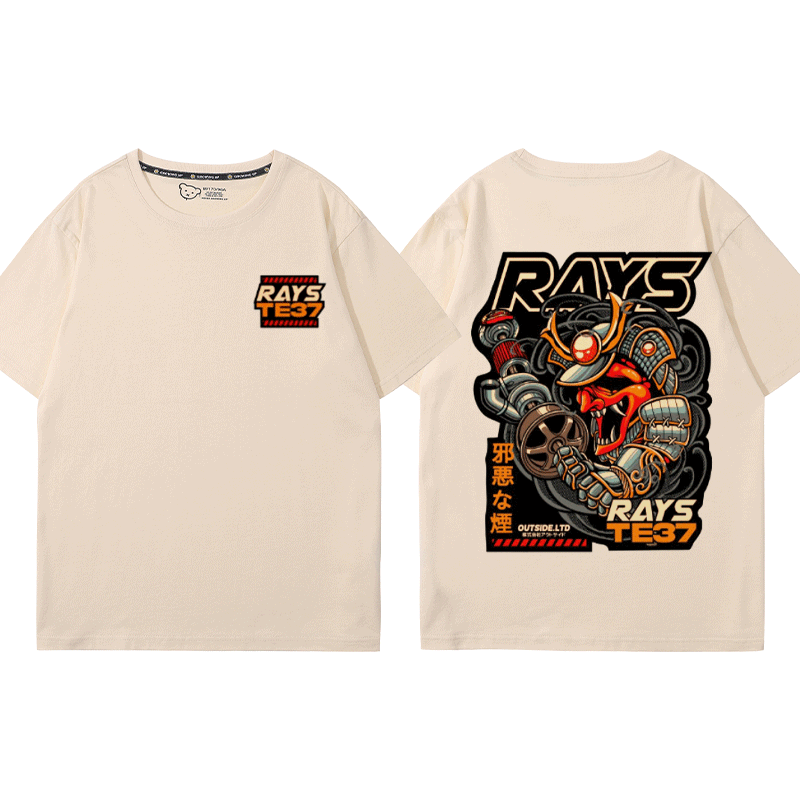日本RAYS轮圈TE37轮毂改装车短袖男女夏季纯棉日系百搭T恤衫潮ins