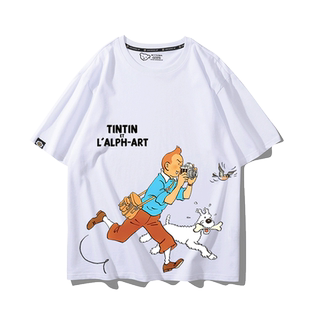 丁丁历险记tintin丁丁的冒险动漫周边百搭纯棉短袖T恤男女上衣服