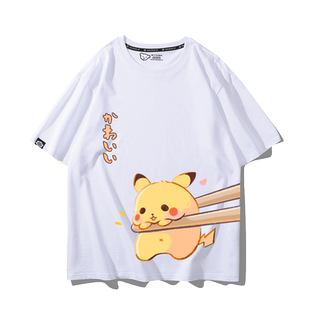 精灵宝可梦皮卡丘卡达鸭动漫联名周边短袖男女夏季纯棉休闲t恤潮