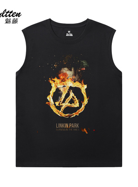 林肯公园linkin park后垃圾摇滚流行说唱潮纯棉坎肩背心短袖T恤男