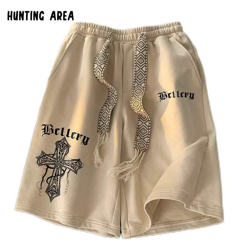 hunting area哥特字母十字架缠绕抽绳提花五分休闲短裤男女同款
