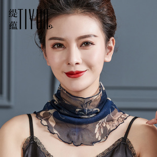 围脖夏季 女防晒桑蚕丝脖子假领子真丝围巾套头小丝巾护颈脖套 薄款