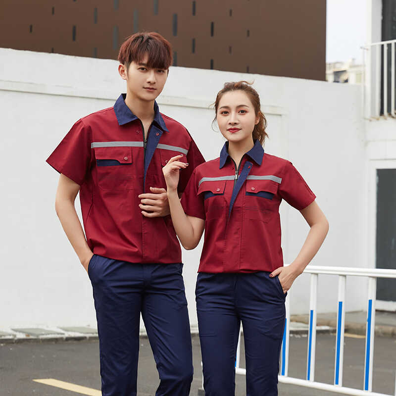 定制涤棉细斜纹男女短袖套装工程服团体服印绣logo刺绣可印工作服