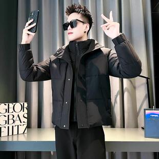 高级感立领纯色棉服男款冬季潮牌痞帅外套2024新款男士保暖棉袄子