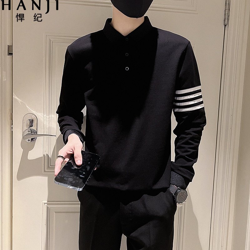 polo卫衣男士春秋季2024新款潮牌条纹翻领长袖t恤衫爆款外套上衣