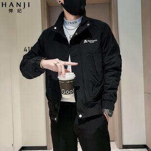 黑色夹克春秋季2024新款潮牌立领外套男士高贵上档次男装休闲上衣
