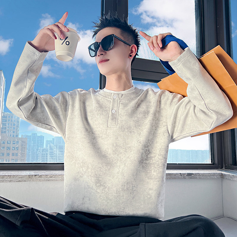 假两件卫衣男潮牌高级感帅气圆领纽扣长袖T恤春季新款打底衫外套