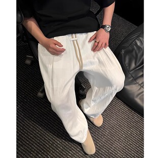 2025新款白色亚麻裤子男夏季轻薄透气老钱风垂感慵懒风痞帅休闲裤