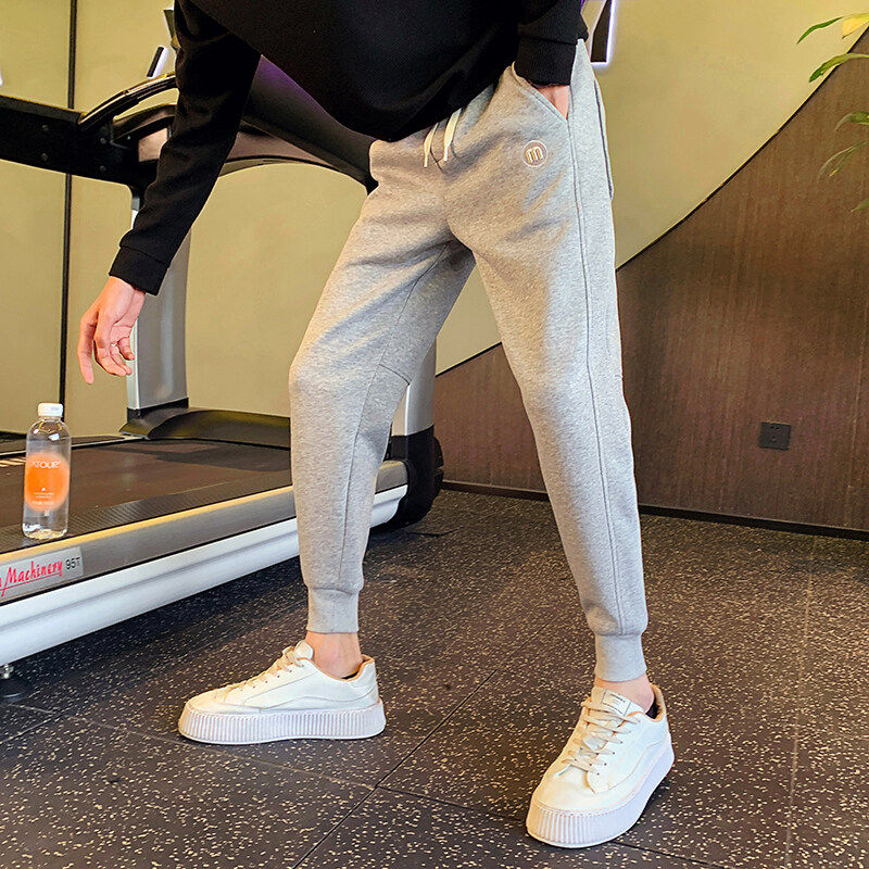 灰色卫裤男士春秋季休闲束脚裤男装2025新款爆款痞帅加绒加厚裤子