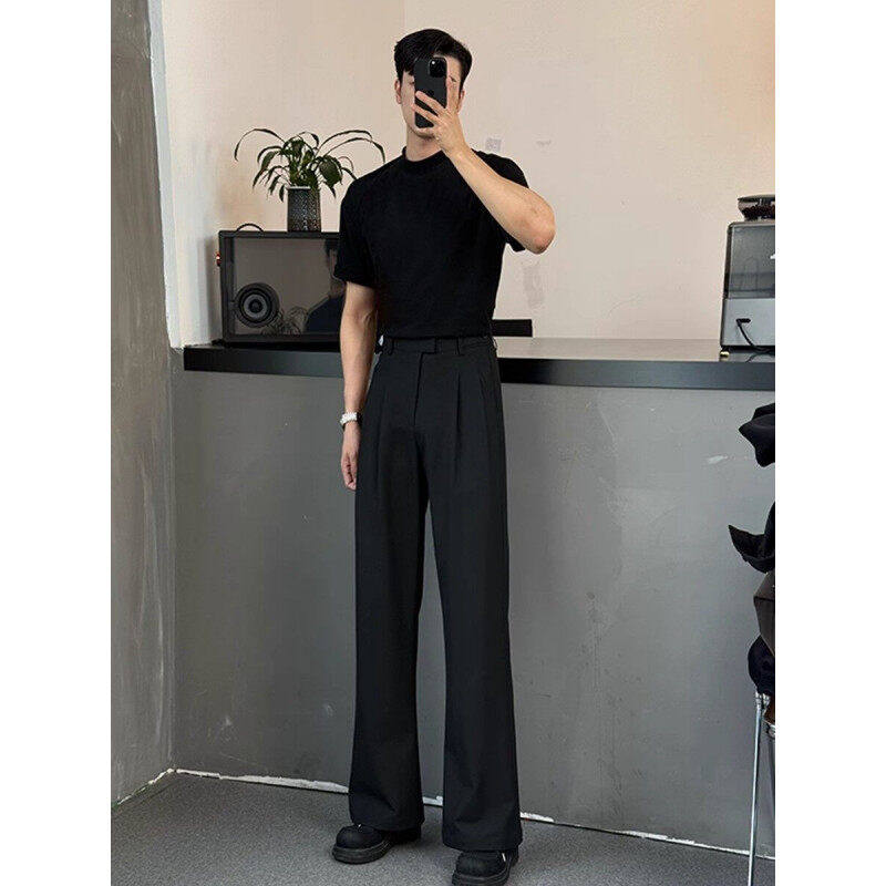 高品质高腰西裤男款2025夏季新款雅痞风垂感直筒微喇裤显瘦裤子