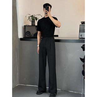 高品质高腰西裤男款2025夏季新款雅痞风垂感直筒微喇裤显瘦裤子