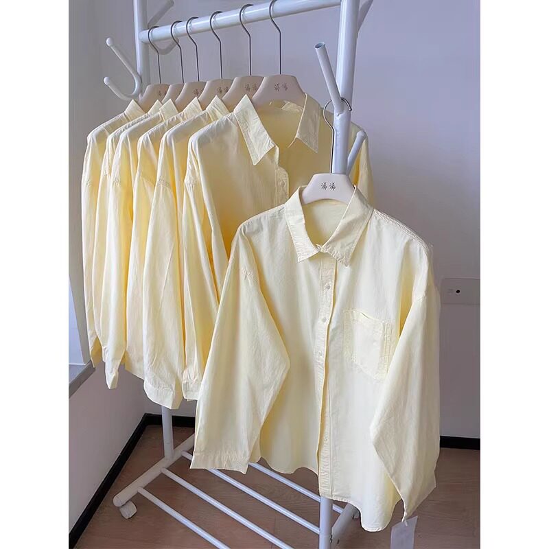 2025新款韩系奶黄色长袖衬衫男女同款小众设计高级感衬衣防晒外套