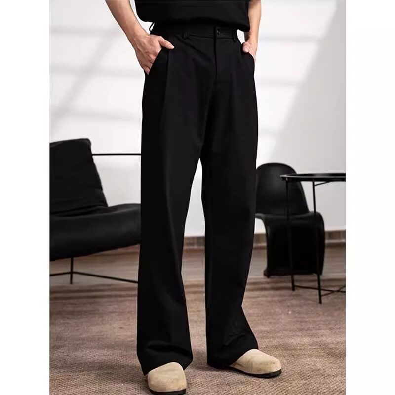 垂坠感直筒西裤男款2025夏季新款小众高级感百搭休闲阔腿长裤子