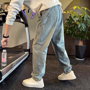 高级感弯刀牛仔裤男款潮牌重磅裤子2024冬季新款潮流休闲牛仔男裤