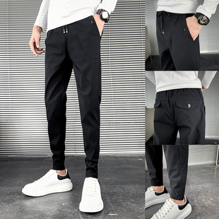 黑色休闲裤男士春秋季2024新款潮牌修身小脚哈伦裤冬装休闲长裤子