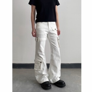 美式高街工装牛仔裤男款高级感痞帅炸街裤子窄版显瘦直筒微喇裤子