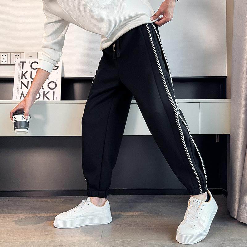 加绒加厚裤子男冬季新款束脚休闲裤男士潮牌痞帅高级感运动卫裤潮