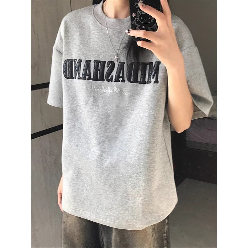2025夏季新款重磅字母刺绣短袖男款美式潮牌T恤宽松休闲上衣半袖