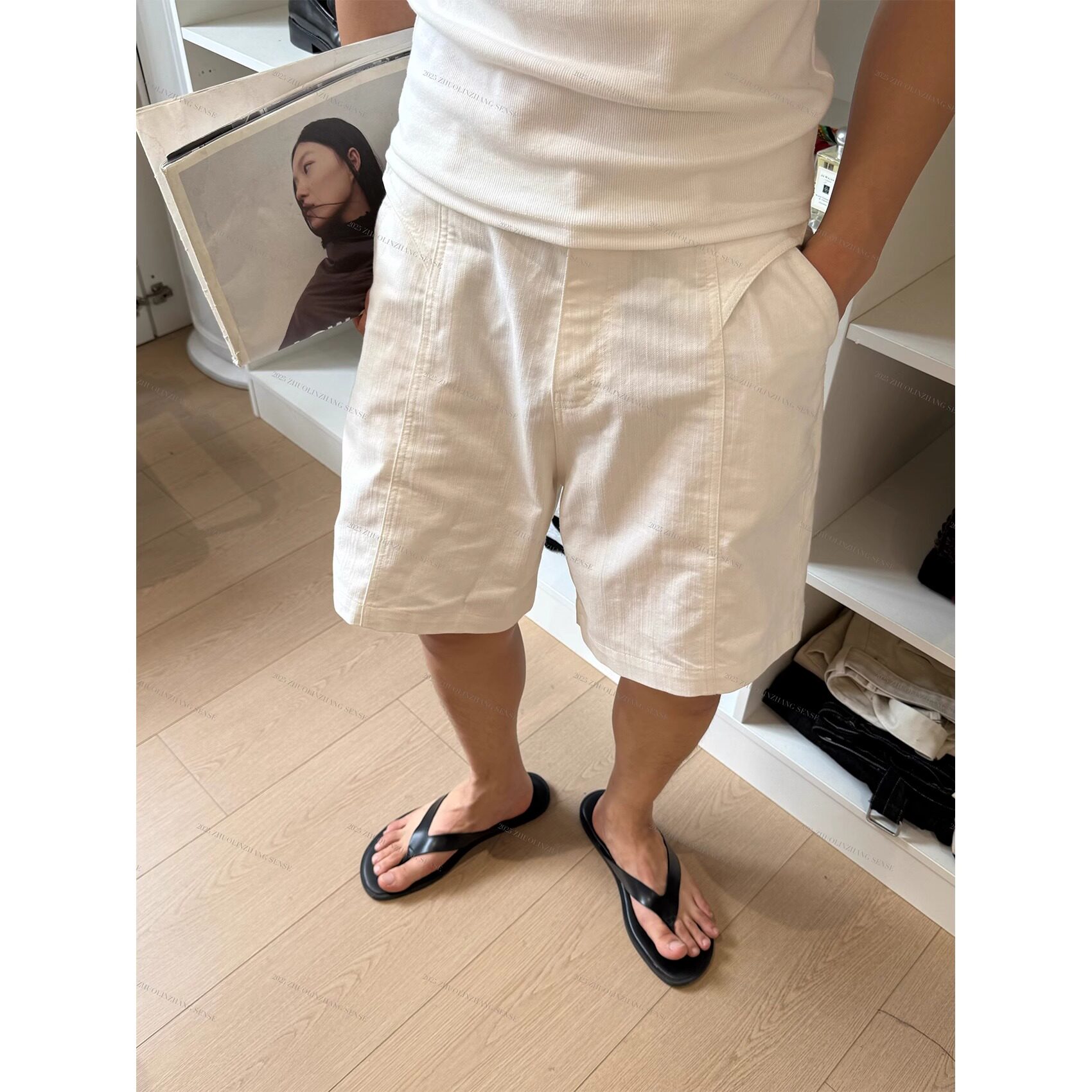 白色老钱风短裤男款夏季薄款外穿慵懒风宽松休闲百搭痞帅五分裤潮