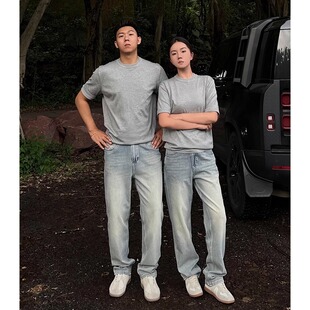 2025新款浅蓝色水洗牛仔裤男款夏季薄款重磅宽松直筒休闲阔腿裤子