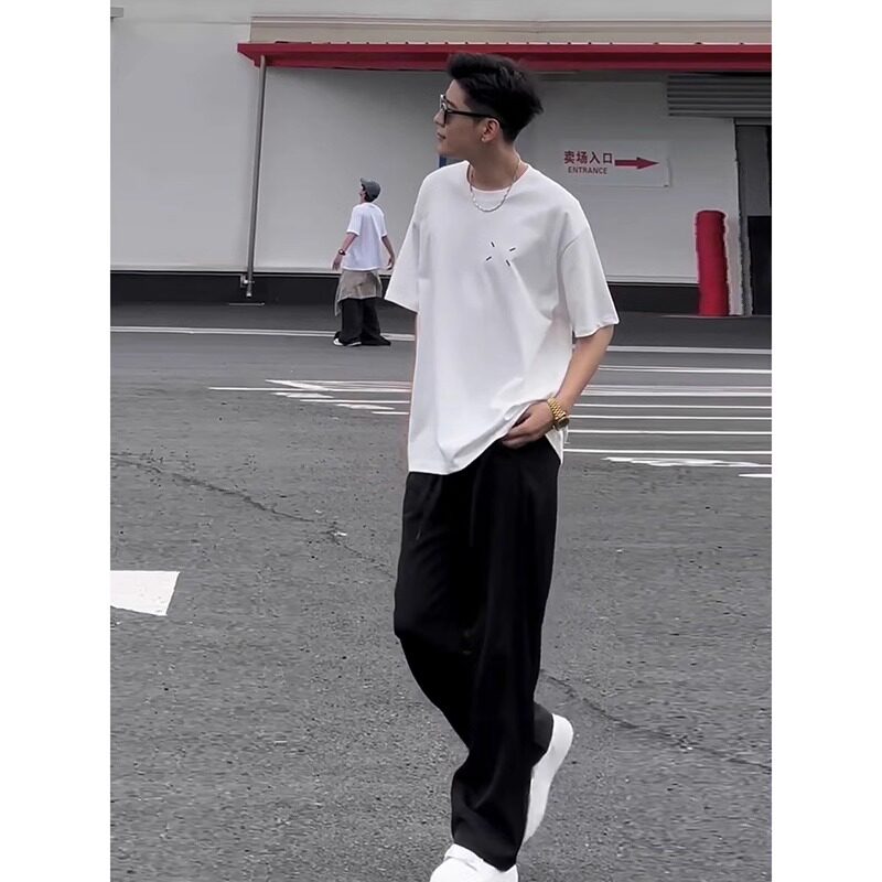 黑色垂感休闲西裤男款夏季潮牌痞帅高级感宽松直筒阔腿休闲长裤子